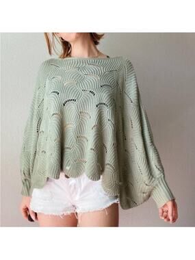 Anthropologie Moon & Madison Knit Poncho Sweater Army Green Small